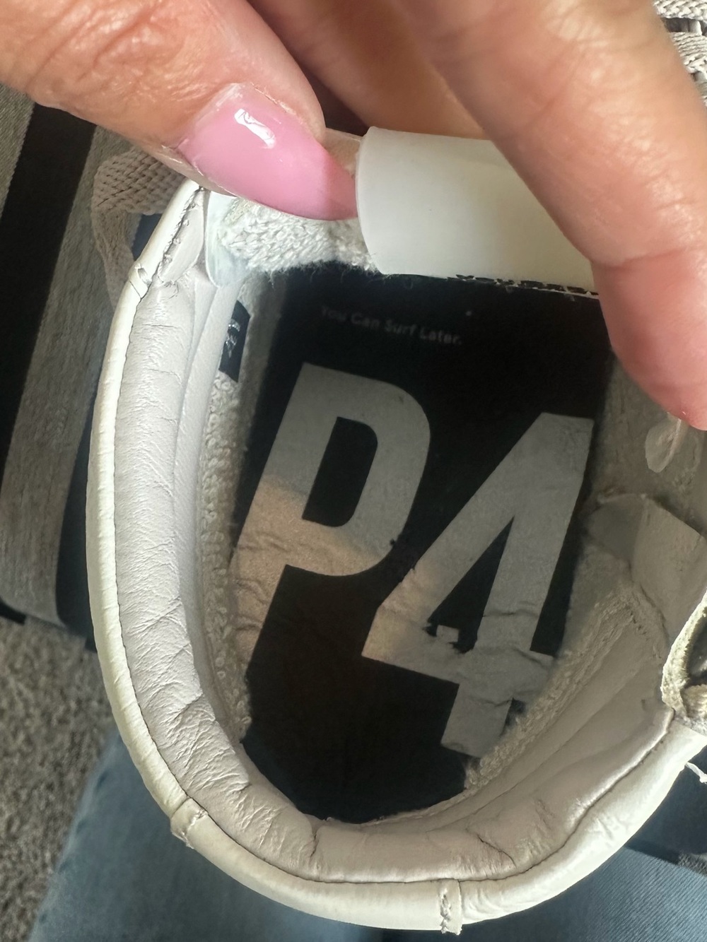 P448 Women’s White High-Top Sneakers with Taupe Laces - Picture 4 of 16
